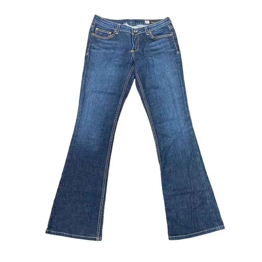 People's Liberation Embroidered Low Rise Book Cut Jeans Dark Wash Denim Y2K - 28